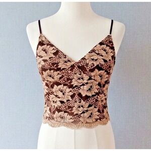 Express Vintage Y2K Lace Tank Top XS Brown Cream Floral Cami Elena Caroline Goth